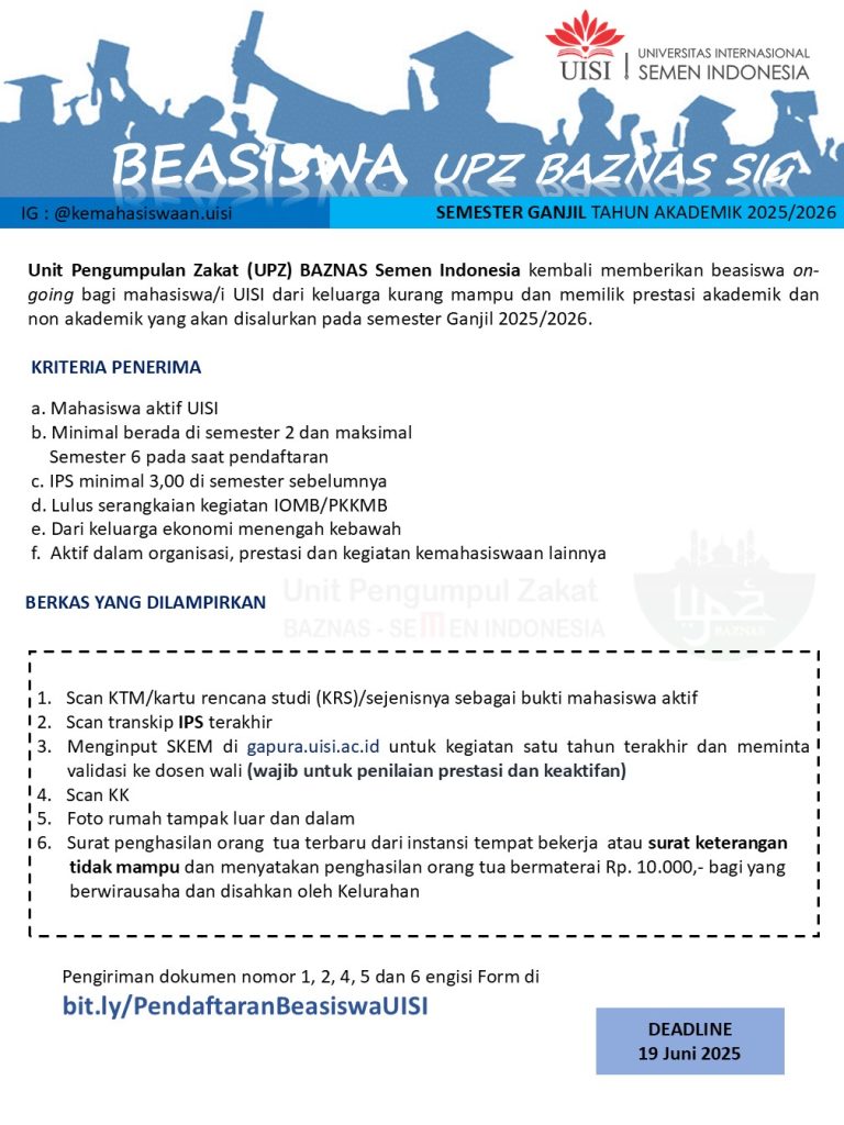 BEASISWA UPZ BAZNAS SEMEN INDONESIA SMT. GANJIL 2025/2026