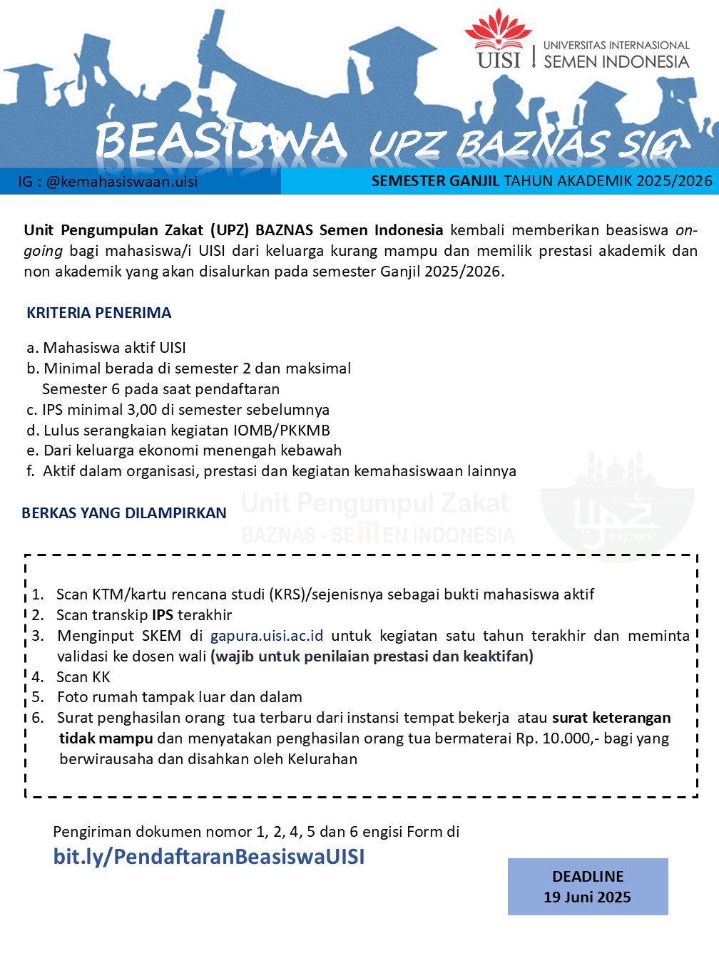 BEASISWA UPZ BAZNAS SEMEN INDONESIA SMT. GANJIL 2025/2026